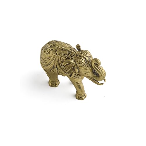 ESPLANADE Brass Elephant Figurine, 2-Inch Miniature Statue, Desk Décor, Car Dashboard, Home Décor, Gift, Showpiece Detailing & Light Weight