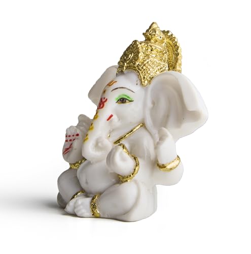 ESPLANADE Resin Ganesh Murti for Car Dashboard Ganesha Idol for Home Temple & Office Desk DŽcor, Ganpati Miniature Statue for Mandir (3.7" Inches)