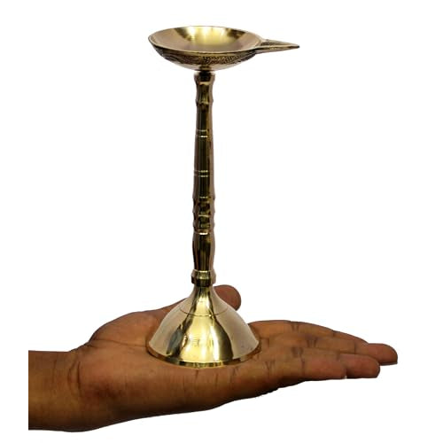 Esplanade Brass Kerala Diya for Pooja - Kutthu Vilakku Samai Diya for Puja Diwali Decorations, Temple & Home Decoration - 7.5 inch