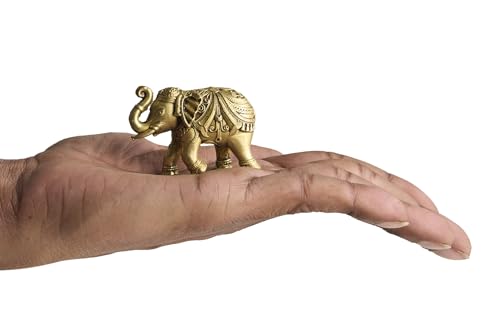 ESPLANADE Brass Elephant Figurine, 2-Inch Miniature Statue, Desk Décor, Car Dashboard, Home Décor, Gift, Showpiece Detailing & Light Weight