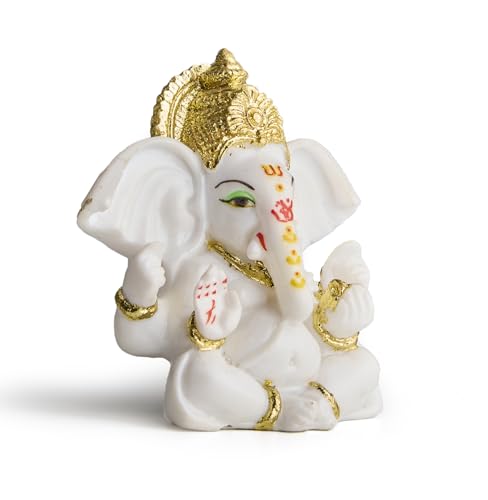 ESPLANADE Resin Ganesh Murti for Car Dashboard Ganesha Idol for Home Temple & Office Desk DŽcor, Ganpati Miniature Statue for Mandir (3.7" Inches)