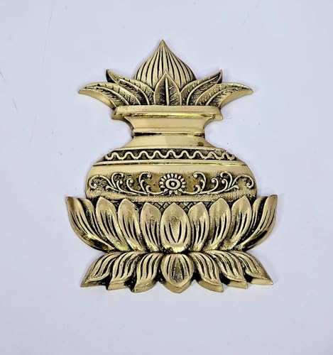 ESPLANADE Brass Kalash Wall Hanging with Shriphal Coconut - Traditional Door Decor, Housewarming Gift, Solid Heavy Brass Handcrafted Pooja Room Wall Art, Home Decor