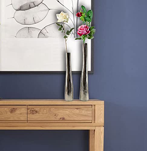 eSplanade Metal Flower Vase Flowerpot - Decorative Items Showpiece - Set of 2 | Home Decor Statement Piece for Showcase Foyer Table Desk | Silver , Copper