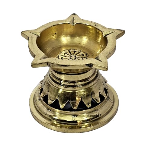 Esplanade Brass 5 Baati Diya – Traditional 5 Wicks Handcrafted Oil Lamp for Pooja and Décor, 7x7 cm