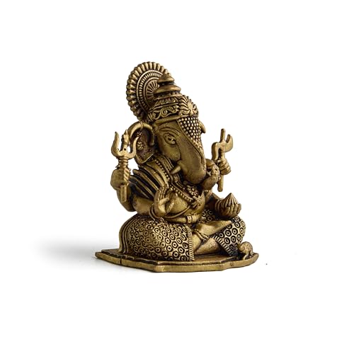 ESPLANADE Brass Ganesh Murti - 3-inch, Small Ganesha Idol for Home Mandir, Diwali, Pooja Décor, Housewarming Gift Detailing