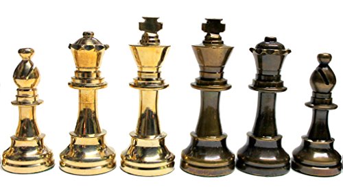 StonKraft Brass Wooden Chess Pieces Pawns Chessmen Figure Figurine Pieces Coins (3.5" King)