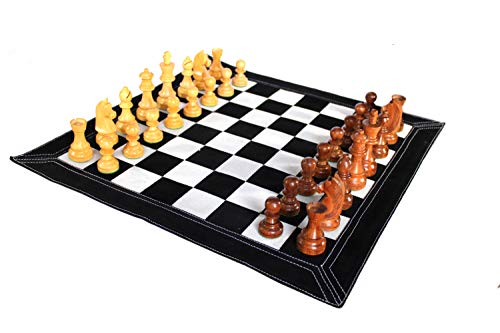 StonKraft - Big Size 19" x 19" Genuine Leather Chess Board | Roll-up Tournament Chess | Black