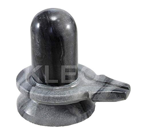 KLEO - Natural Black Stone Shivalingam Shivling Shiv Ling Idol Statue Figurine for Home Decor and Pooja - 3.5" Inches