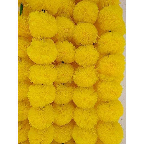 ESPLANADE Artificial Marigold Flower Garlands for Home Dðcor - Pack of 5 Strings - Lemon Colour - 4 to 4.5 Feet Length