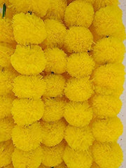 ESPLANADE Artificial Marigold Flower Garlands for Home Dðcor - Pack of 5 Strings - Lemon Colour - 4 to 4.5 Feet Length