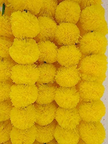 ESPLANADE Artificial Marigold Flower Garlands for Home Dðcor - Pack of 5 Strings - Lemon Colour - 4 to 4.5 Feet Length