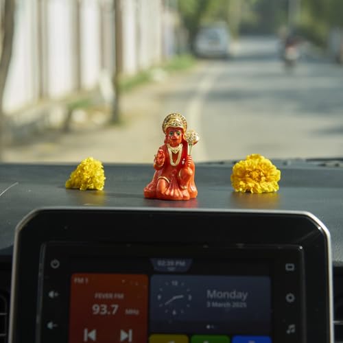 ESPLANADE Resin Hanuman Idol for Car Dashboard Ð Bajrangbali Murti in Sitting Blessing Pose for Home Temple & Office DŽcor, Multicolour Sankat Mochan Miniature Desk Statue (3" Inches)