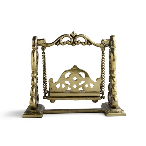 Esplanade Brass Ladoo Gopal Swing Jhula – 9" Handcrafted Krishna Jhoola Statue for God Idol, Mandir Pooja Décor, Janmashtami Showpiece
