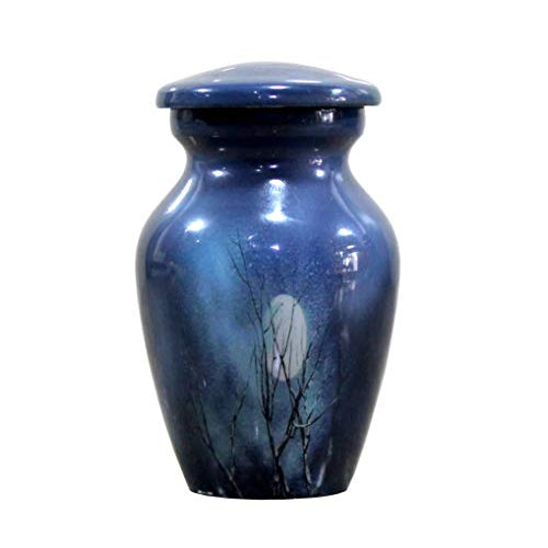 eSplanade Metal Mini Cremation Urn Keepsake Memorial Jar Pot Container | Small Urn for Funeral Ashes Burial | Moon with Trees Printed Keepsakes | Blue - 3