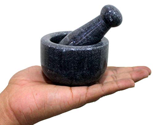 KLEO 3" Diameter Black Natural Stone Mortar and Pestle Set Spice, Medicine Pills Grinder Masher - Small Size (Black, White)