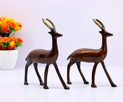 eSplanade Deer/Antelope Pair - Sculpture Showpiece | Decorative Items - Home Decor | Brass - 8" Inches - Brown (Brown)