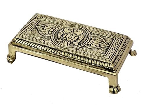 Esplanade Brass Engraved Pooja Chowki – Antique Peetha God’s Stool, Lotus Design Handcrafted Brass Patla for Home Pooja Mandir (Lotus)