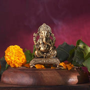ESPLANADE Brass Ganesh Murti - 3 inch, Small Ganesha Idol for Home Mandir, Diwali, Pooja Décor, Housewarming Gift Detailing, Light Weight