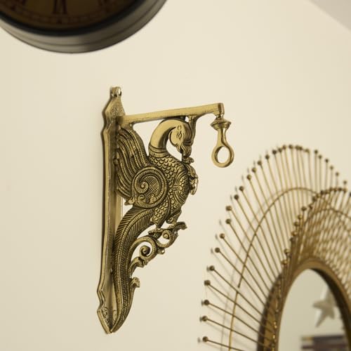 Esplanade Brass Peacock Wall Bracket – Traditional Handcrafted Wall Hanger for Diya Lamp, Bell, Home Décor (11.8" Inches)