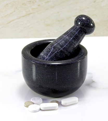 KLEO 3" Diameter Black Natural Stone Mortar and Pestle Set Spice, Medicine Pills Grinder Masher - Small Size