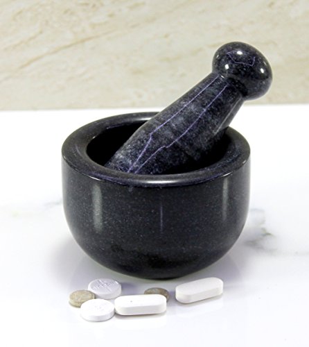 KLEO 3" Diameter Black Natural Stone Mortar and Pestle Set Spice, Medicine Pills Grinder Masher - Small Size (Black, White)