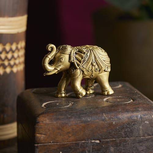 ESPLANADE Brass Elephant Figurine, 2-Inch Miniature Statue, Desk Décor, Car Dashboard, Home Décor, Gift, Showpiece Detailing & Light Weight