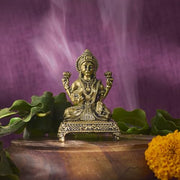 ESPLANADE Brass Laxmi Murti - 3 inch, Small Lakshmi Idol for Home Mandir, Diwali, Pooja Décor, Housewarming Gift Detailin