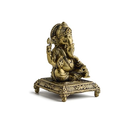 ESPLANADE Brass Ganesh Murti - 3 inch, Small Ganesha Idol for Home Mandir, Diwali, Pooja Décor, Housewarming Gift Detailing, Light Weight