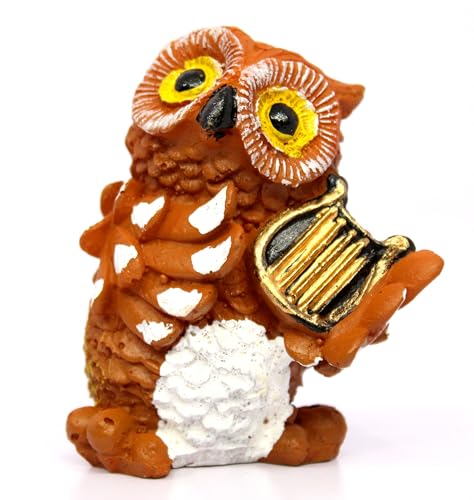ESPLANADE Resin Owl Ullu Music Playing Decor Showpiece | Vintage Home Decorative | Goodluck Charm | Fengshui | Vastu - Set of 4