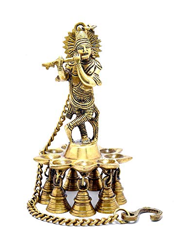 eSplanade - Krishna Wall Hanging Diya with Bells & Chain | Oil Lamp | Home Decor | Diya, Deepak, Deepam - Brass