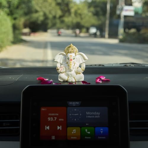 ESPLANADE Resin Ganesh Murti for Car Dashboard Ganesha Idol for Home Temple & Office Desk Décor, Ganpati Miniature Statue for Mandir (3.7