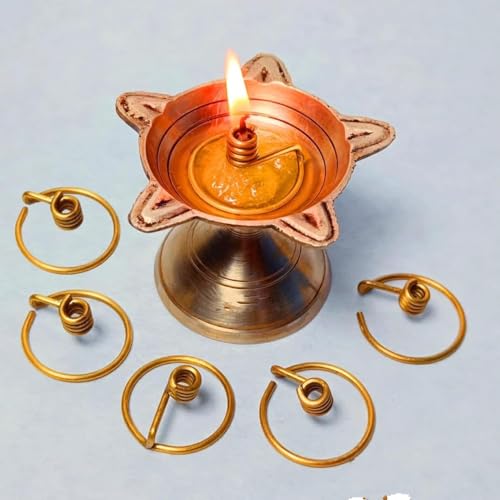 Esplanade Brass Diya Wick Holder – Pack of 6 Niranjan Kadi for Deepak and Oil Lamps, Traditional Thiri Stand for Diya, 2.6 cm Pooja Item