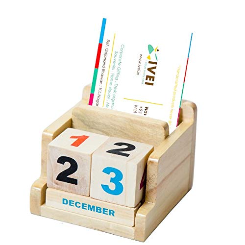 IVEI Minimal Perpetual Desk Calendar - Wooden Calendar - Block Calendar for Office Desk Decor - Wooden Desktop Calendar for Home, School, Office - Natural