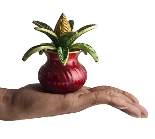 ESPLANADE 5-Inch Brass Mangal Kalash Showpiece - Multicoloured, with Coconut Shriphal – Traditional Pooja, Mandir & Home Décor Item, Heavy Brass Kalash for Festivals and Spiritual Gifts (Multicolour)