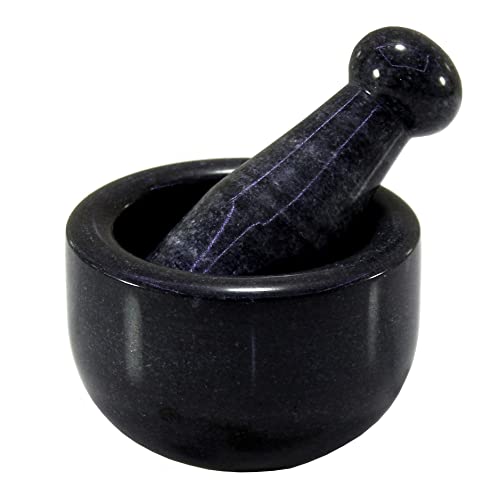 KLEO 3" Diameter Black Natural Stone Mortar and Pestle Set Spice, Medicine Pills Grinder Masher - Small Size (Black, White)