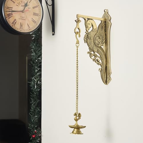 Esplanade Brass Peacock Wall Bracket – Traditional Handcrafted Wall Hanger for Diya Lamp, Bell, Home Décor (11.8" Inches)