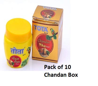 TOTA Chandan Paste Tika for Pooja - 400 gm | Kesar Chandan Tilak Paste for Puja - Combo of 10 Boxes (40 gm each). Colour: Yellow sandalwood paste