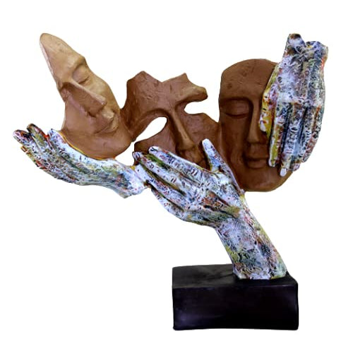 eSplanade Resin Human Faces - Zen Sculpture Showpiece | Face Expressions Statement Pieces | See No Evil, Hear No Evil, Speak No Evil | Home Decor | Brown-Multi - 10