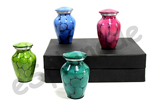 Esplanade- Cremation Mini urn Keepsake Memorial |Set of 4 Small urns for Ashes Funeral Burial Container jar Pot | Blue, Dark Green, Green, Pink - 4.5 Inches