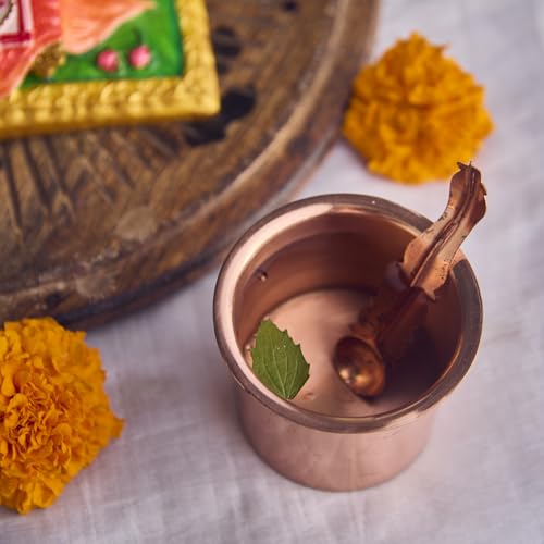 Esplanade Copper Gangajali with Spoon – 3" Ganga Jal Lota Kalash Holder for Home Temple, Pooja Decor Items, Kamandal Chembu Tambi