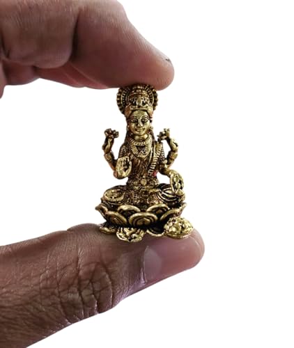 Esplanade Small Superfine Brass Laxmi Ganesh Idol Set – 5 cm Miniature Intricate Brass Figurines Murti for Diwali Pooja Home Temple