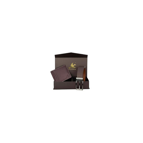 HORNBULL Mens Gift Combo Brown Wallet and Brown Belt | RFID Wallet for Men | Genuine Leather Men's Combo BW3095