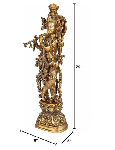 eSplanade - Brass Lord Krishna Kishan Murti Idol Statue Sculpture - 29" Inches - Very Big Size