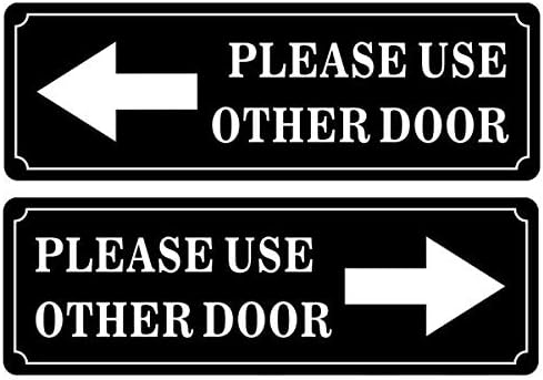 Outdoor/Indoor (2 Pack) 9" X 3" PLEASE USE OTHER DOOR Sign Black & White Sticker Decal - For Business Store, Shop, Cafe, Office, Restaurant - Back Self Adhesive Vinyl