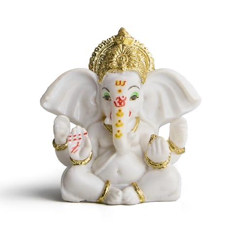 ESPLANADE Resin Ganesh Murti for Car Dashboard Ganesha Idol for Home Temple & Office Desk DŽcor, Ganpati Miniature Statue for Mandir (3.7" Inches)