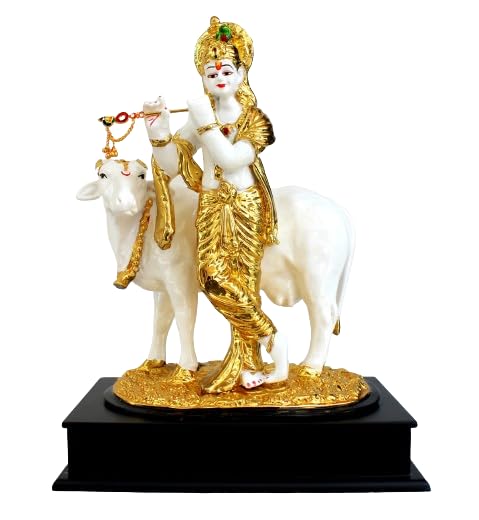 ESPLANADE - Krishna Kishan Murti Idol with Peacock Statue Sculpture - Resin (9.75 inch)