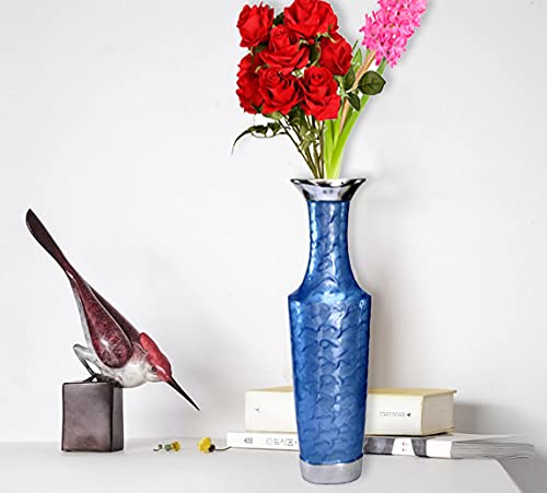 Esplanade Metal Flower Vase Flower Pot Holder - Decorative Showpiece - Home Decor - Blue - 16" Inches