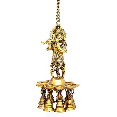 eSplanade - Krishna Wall Hanging Diya with Bells & Chain | Oil Lamp | Home Decor | Diya, Deepak, Deepam - Brass