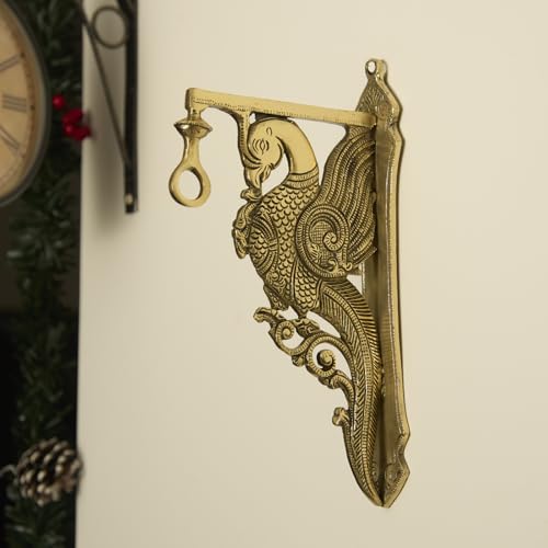 Esplanade Brass Peacock Wall Bracket – Traditional Handcrafted Wall Hanger for Diya Lamp, Bell, Home Décor (11.8" Inches)