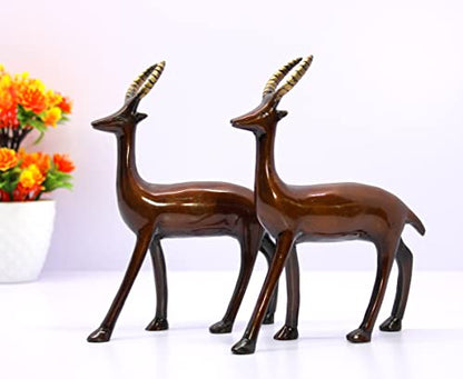 eSplanade Deer/Antelope Pair - Sculpture Showpiece | Decorative Items - Home Decor | Brass - 8" Inches - Brown (Brown)